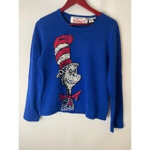 Dr. Seuss Long Sleeve Sequin Blue Cat in the Hat Michael Simon Womens Medium M